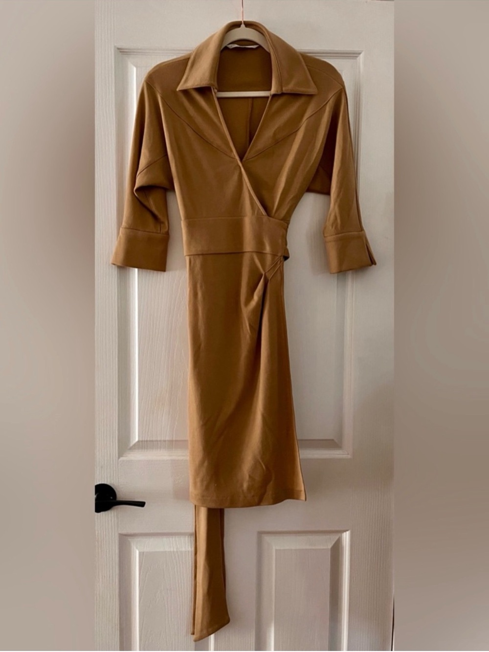 Diane Von Furstenberg Camel Wrap-Style Midi Dress 100% Wool